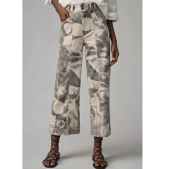 Anthropologie Pilcro The Skipper Seamed High-Rise Crop Wide-Leg Pants Camo 31